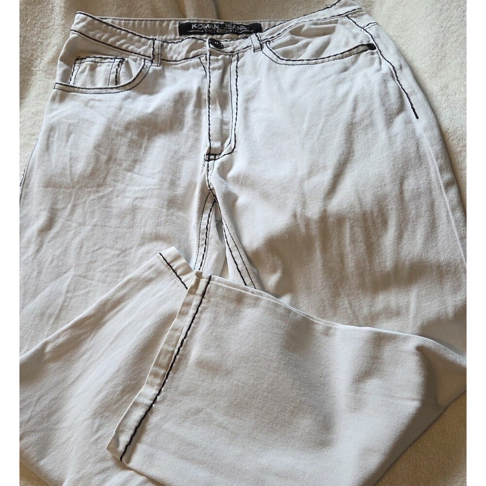 VTG Koman Jeans Men's 34x30 White with Black Stitching Y2K Baggy Hip Hop Street